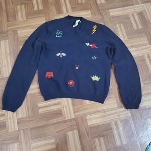 Gucci Medium Blue V Neck Women's Sweater